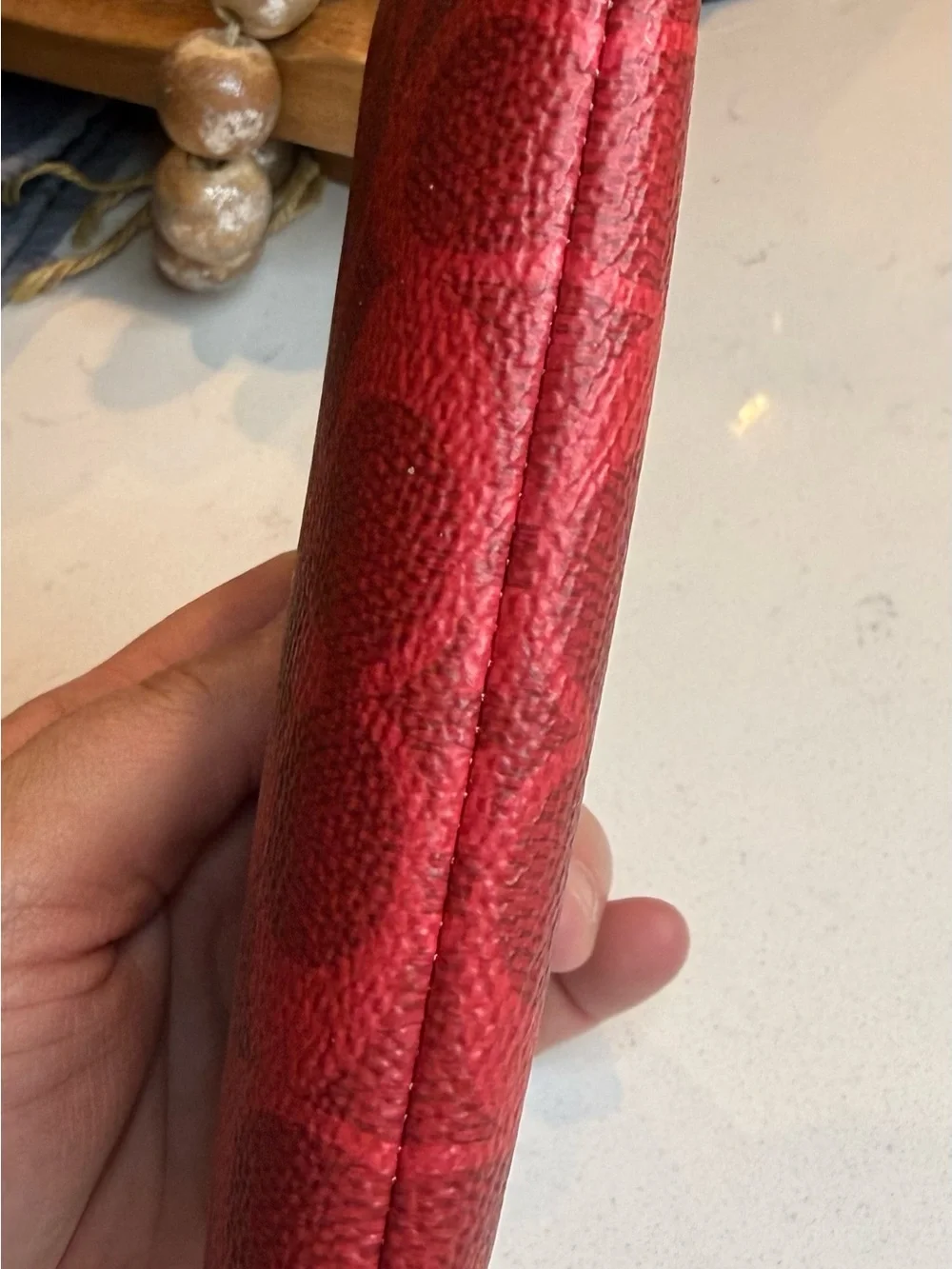Coach Red Signature Zip Wrist Wallet with Gold Trim